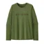 Patagonia Womens' Capilene Cool Long Sleeve Graphic Shirt in '73 Text Logo: Terrain Green X-Dye