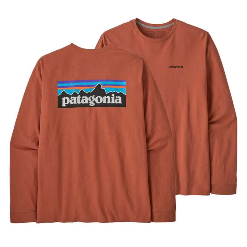 Patagonia P-6 Logo Long Sleeve Responsibili-Tee in Quartz Coral