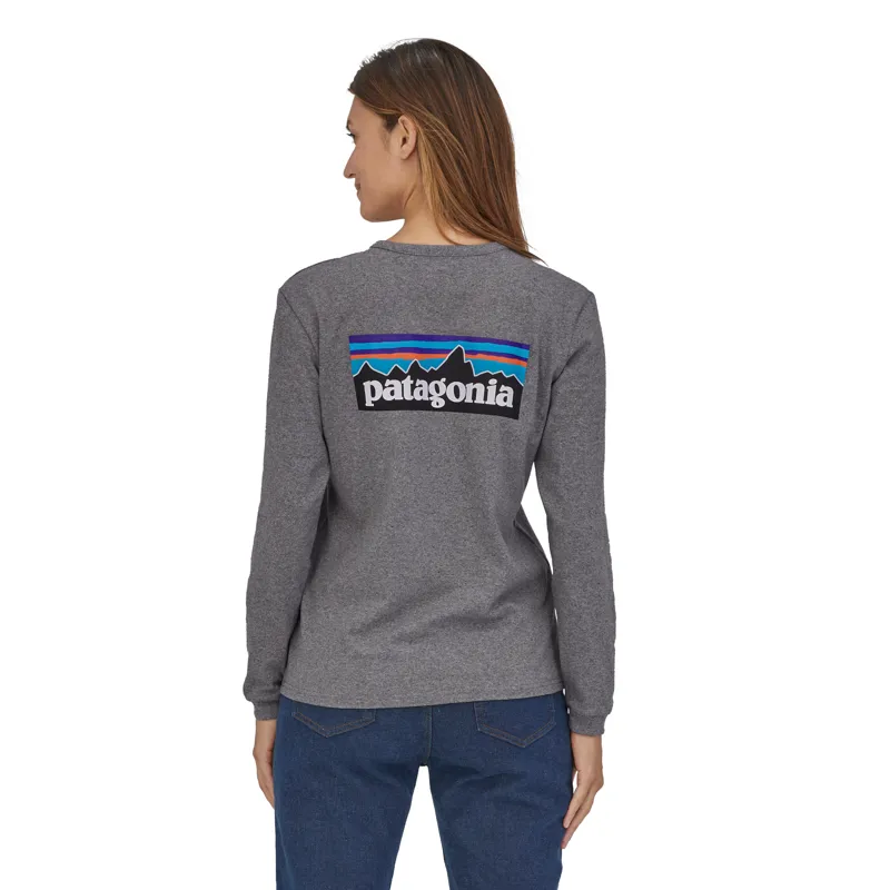 Patagonia Women's P-6 Logo Long Sleeve T-Shirt in Gravel Heather-2