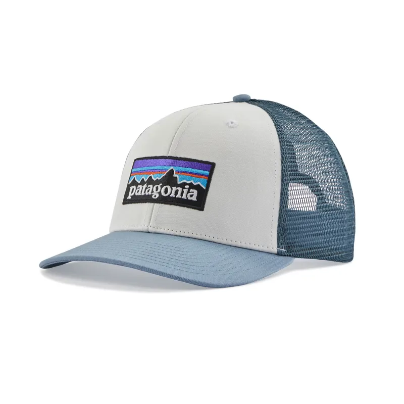 Patagonia P 6 Logo Trucker Hat in White w Light Plume Grey all