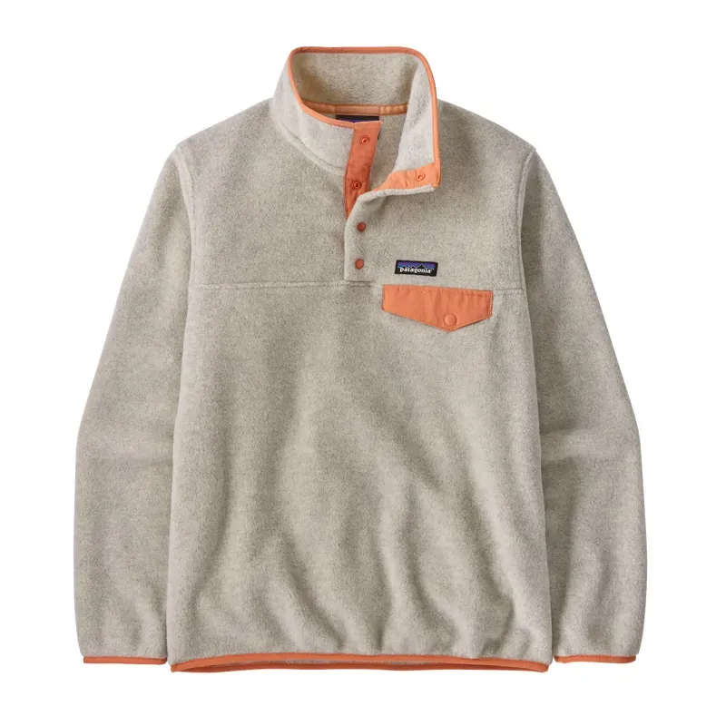 Patagonia Womens' Lightweight Synchilla Snap-T Pullover in Oatmeal Heather w/Heirloom Peach